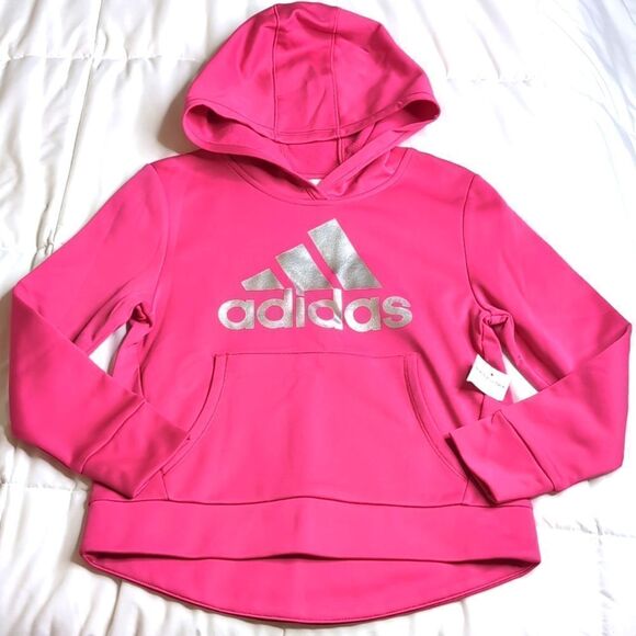 Adidas Girls size Medium (10/12) Pink Hoodie Sweat Shirt, NEW - Picture 1 of 5